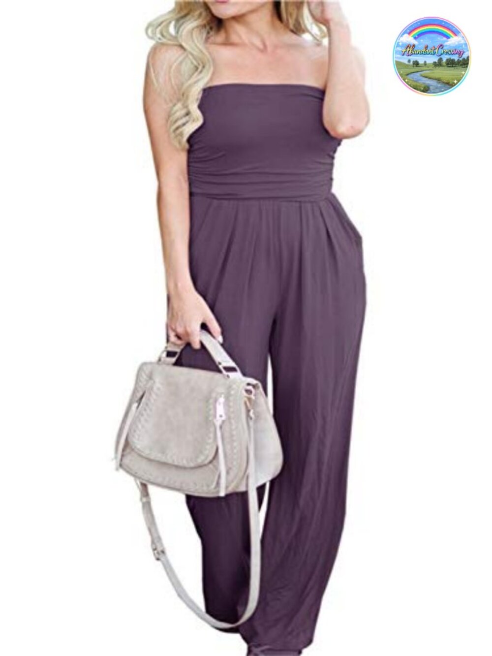 Women's Strapless Tube Top Wide Leg Jumpsuit Sleeveless One Piece with Pockets
